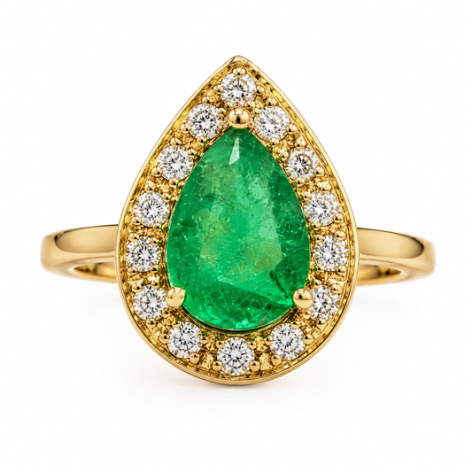 D4 ANILLO ESMERALDA GOTA ORO AMARILLO 18K