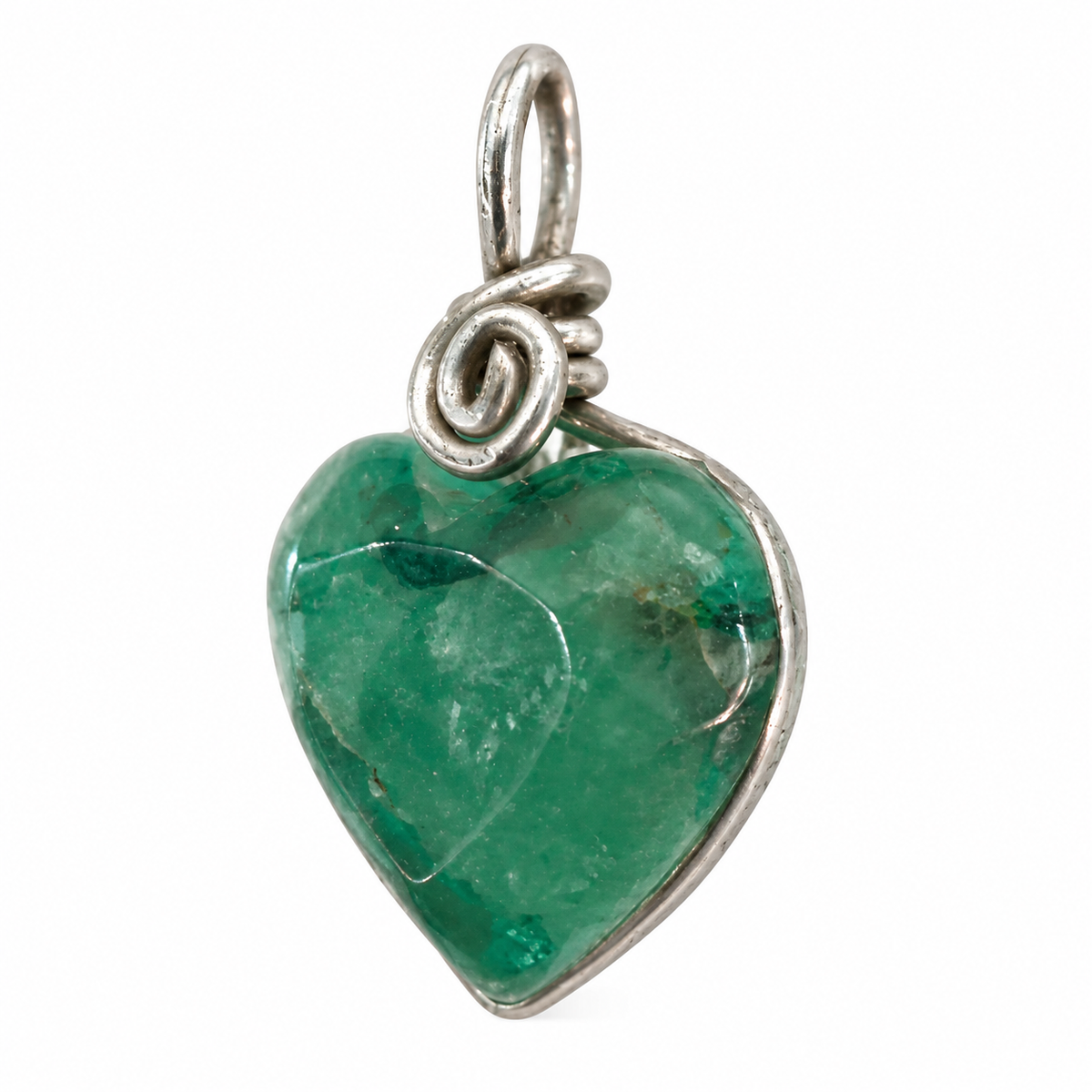 D130 DIJE ESMERALDA CORAZÓN PLATA 925 CON RODIO 925