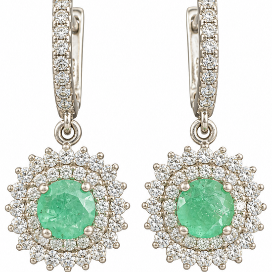 D144 ARETES ESMERALDA REDONDA PLATA RODIO 925
