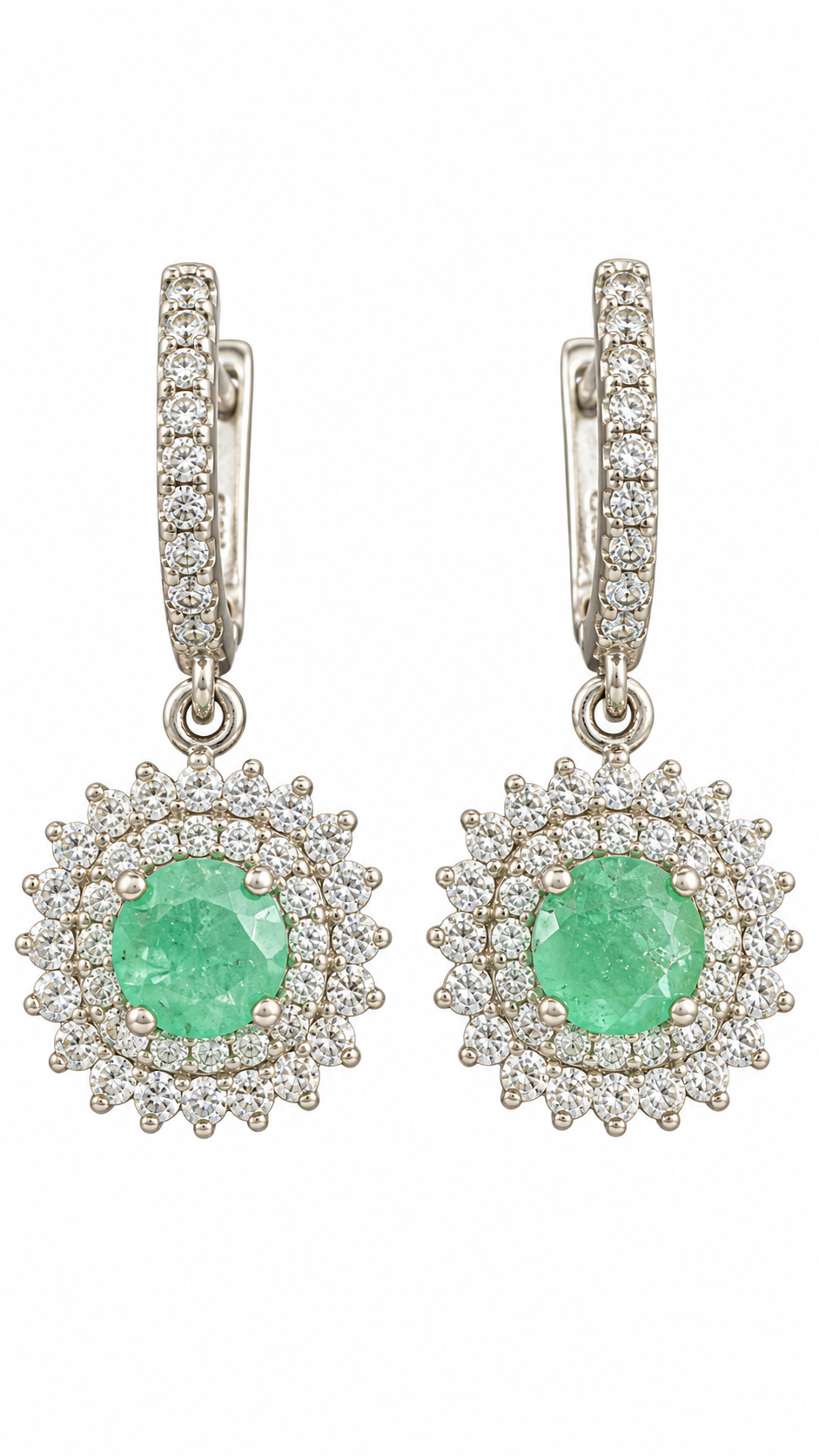 D144 ARETES ESMERALDA REDONDA PLATA RODIO 925