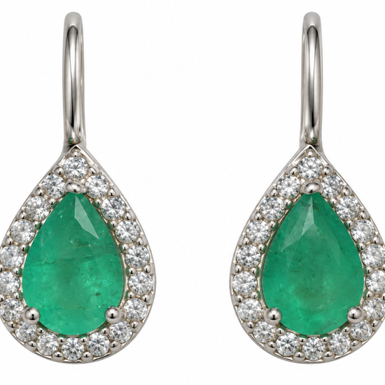 D145 ARETES ESMERALDA GOTA PLATA RODIO 925
