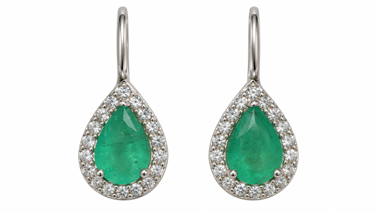 D145 ARETES ESMERALDA GOTA PLATA RODIO 925