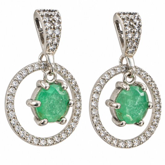 D146 ARETES ESMERALDA OVAL PLATA RODIO 925