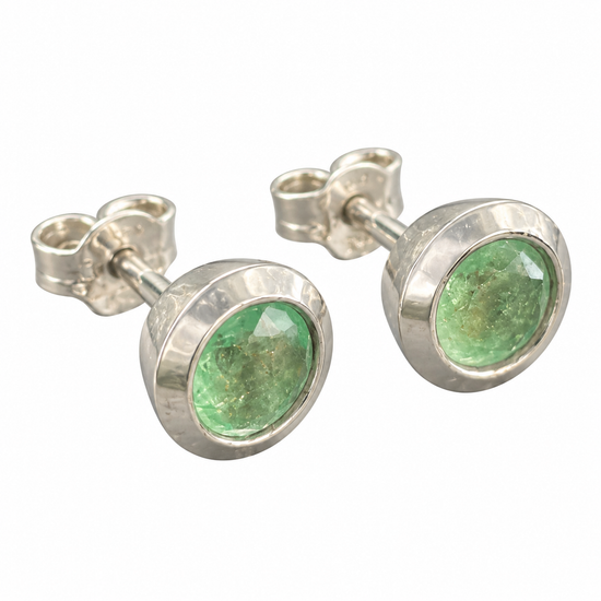 D148 ARETES BROQUEL ESMERALDA OVAL PLATA RODIO 925