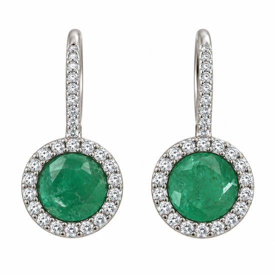 D150 ARETES ESMERALDA REDONDA PLATA RODIO 925