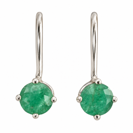 D151 ARETES ESMERALDA REDONDA PLATA RODIO 925