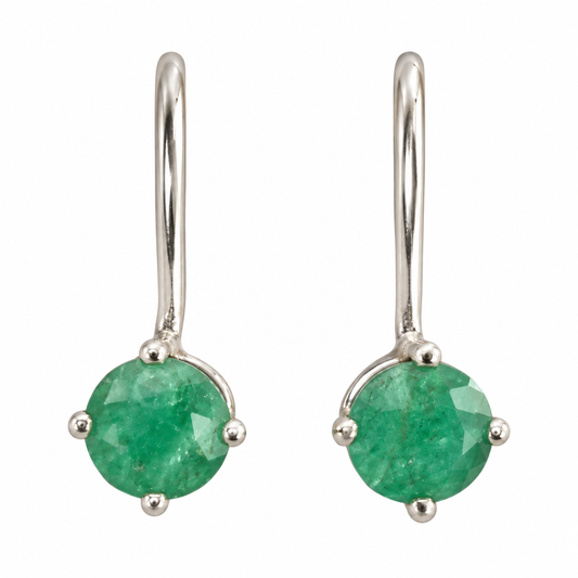D151 ARETES ESMERALDA REDONDA PLATA RODIO 925