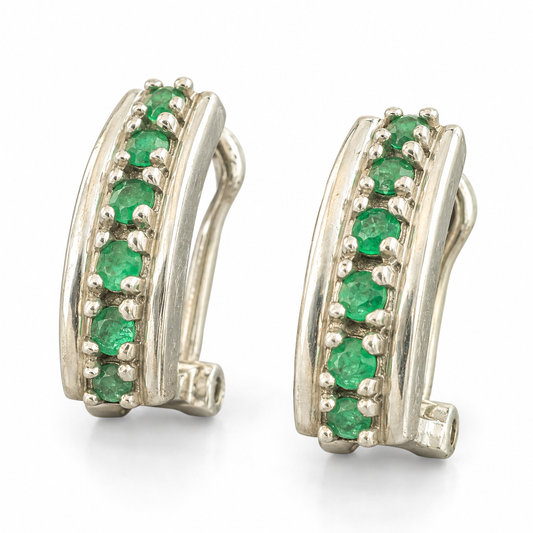 D158 ARETES ESMERALDA REDONDA PLATA RODIO 925