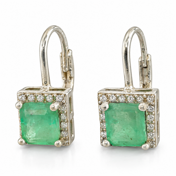 D159 ARETES ESMERALDA CUADRADA PLATA RODIO 925
