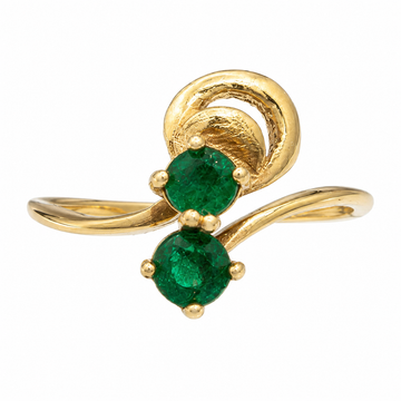 D16 ANILLO TIPO HOJA ESMERALDA REDONDA ORO AMARILLO 14K
