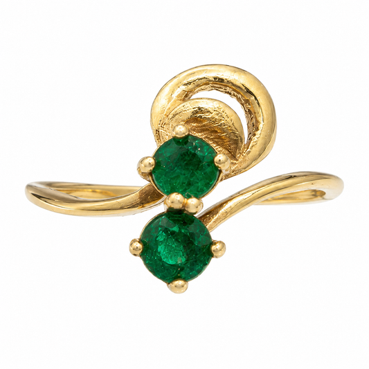 D16 ANILLO TIPO HOJA ESMERALDA REDONDA ORO AMARILLO 14K