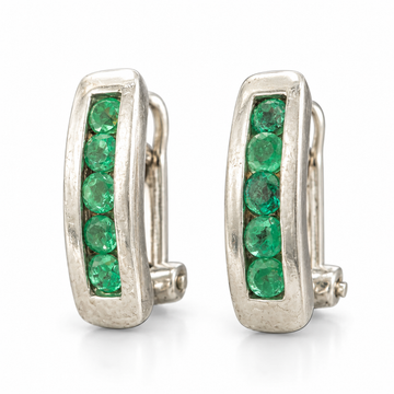 D164 ARETES ARRACADA ESMERALDA REDONDA PLATA RODIO 925