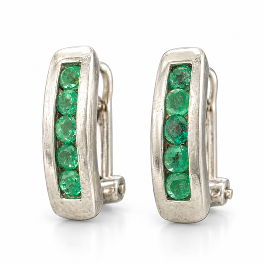 D164 ARETES ARRACADA ESMERALDA REDONDA PLATA RODIO 925