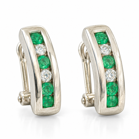 D165 ARETES ARRACADA ESMERALDA REDONDA PLATA RODIO 925
