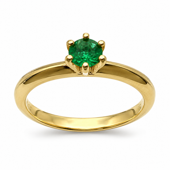 D17 ANILLO SOLITARIO ESMERALDA REDONDA ORO AMARILLO 14K