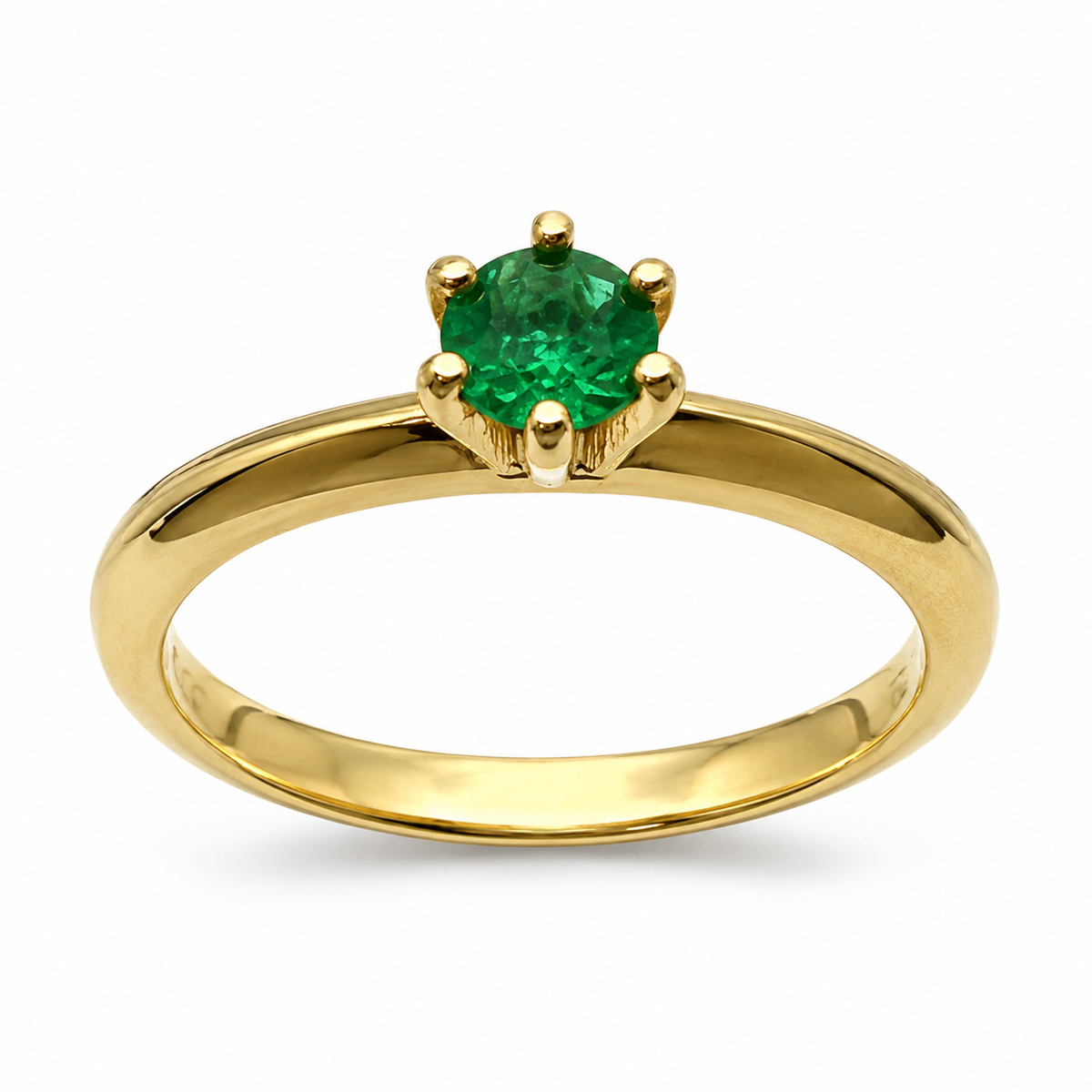 D17 ANILLO SOLITARIO ESMERALDA REDONDA ORO AMARILLO 14K