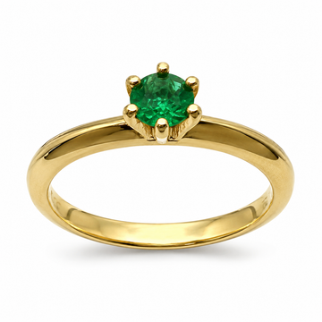 D17 ANILLO SOLITARIO ESMERALDA REDONDA ORO AMARILLO 14K