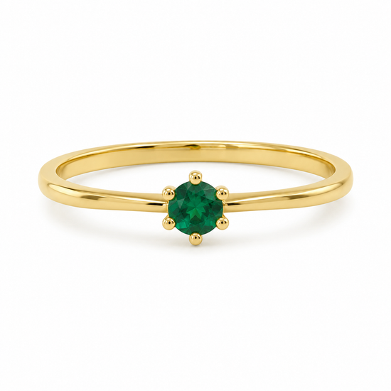 D21 ANILLO SOLITARIO ESMERALDA REDONDA ORO AMARILLO 14K