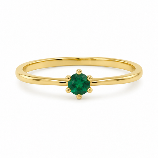D21 ANILLO SOLITARIO ESMERALDA REDONDA ORO AMARILLO 14K