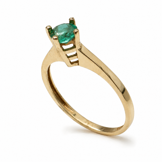 D28 ANILLO SOLITARIO ESMERALDA GOTA ORO AMARILLO 10