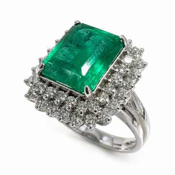 D34 ANILLO ESMERALDA RECTANGULAR ORO BLANCO 18