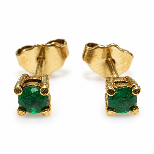 D66 BROQUEL ESMERALDA REDONDA ORO AMARILLO 14K