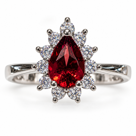 D73 ANILLO GRANATE GOTA PLATA RODIO 925
