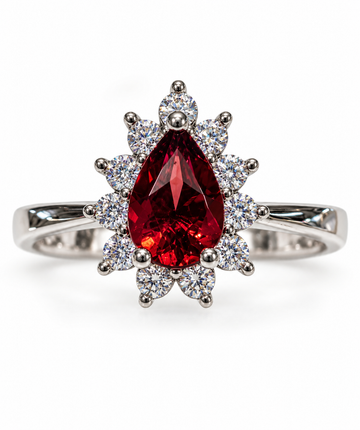 D73 ANILLO GRANATE GOTA PLATA RODIO 925