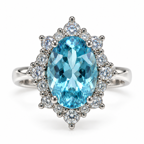 D74 ANILLO TOPACIO AZUL OVAL PLATA RODIO 925