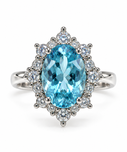D74 ANILLO TOPACIO AZUL OVAL PLATA RODIO 925