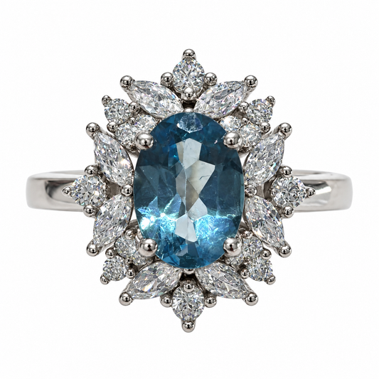 D78 ANILLO TOPACIO AZUL OVAL PLATA RODIO 925