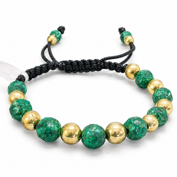 D79 PULSERA TEJIDA ESMERALDA ENCAPSULADA ESFERA ORO AMARILLO 14K