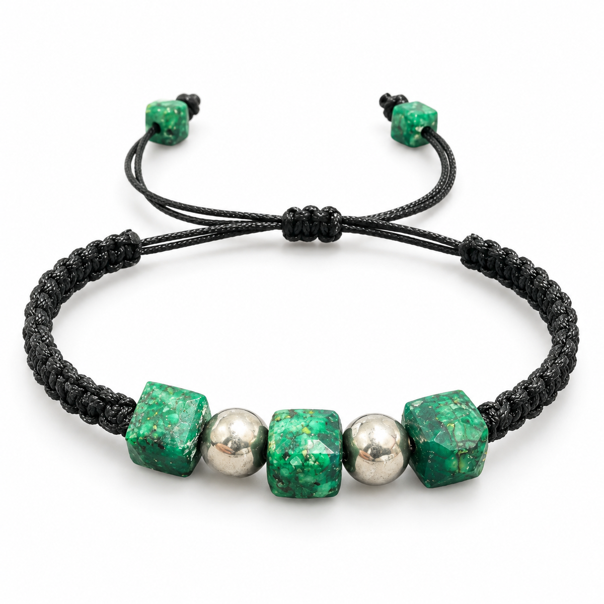 D81 PULSERA TEJIDA ESMERALDA ENCAPSULADA CUBO PLATA RODIO 925