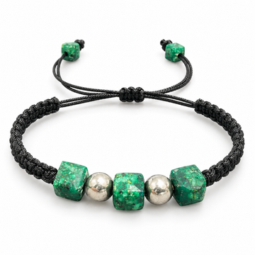 D81 PULSERA TEJIDA ESMERALDA ENCAPSULADA CUBO PLATA RODIO 925