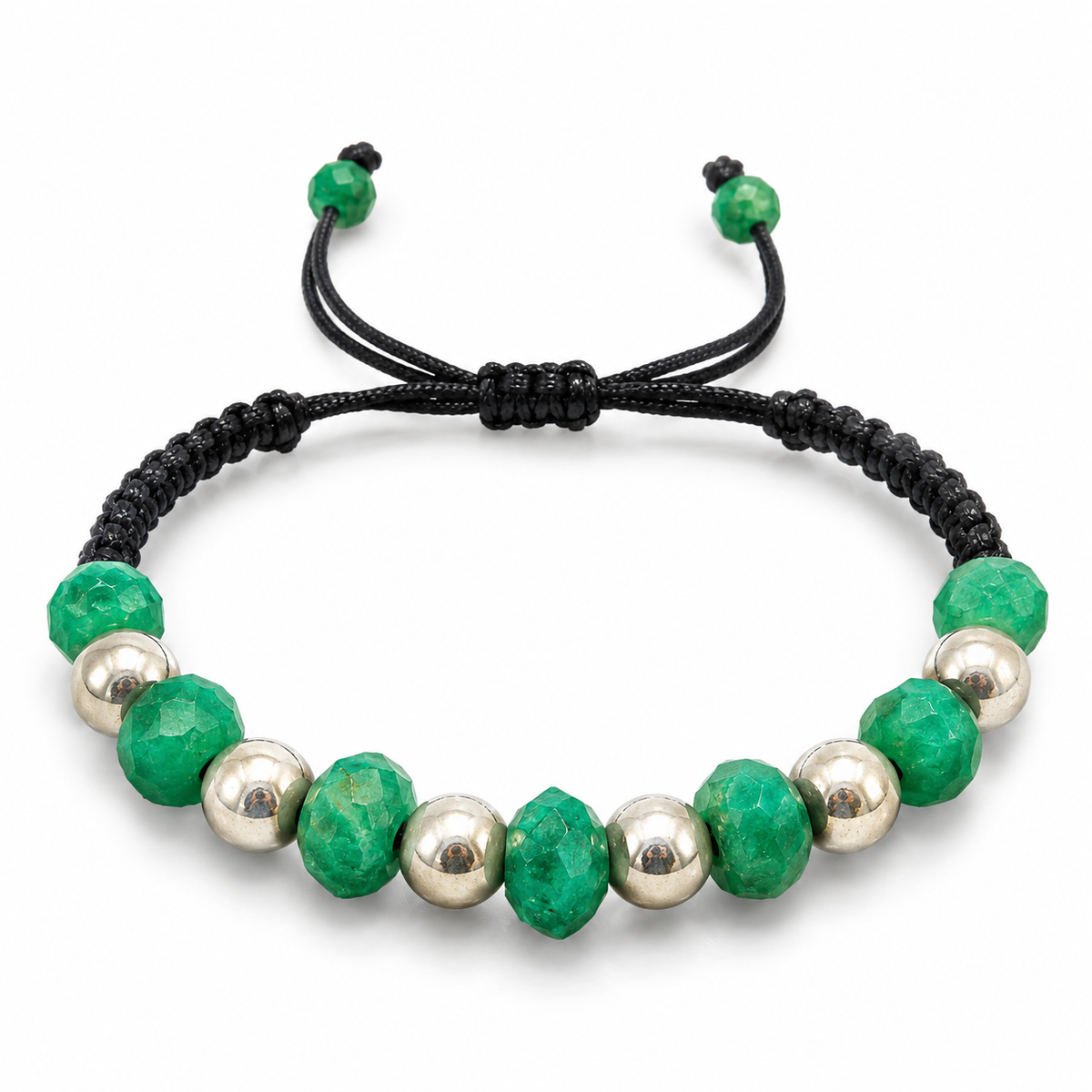 D83 PULSERA TEJIDA ESMERALDA ENCAPSULADA ESFERA PLATA RODIO 925