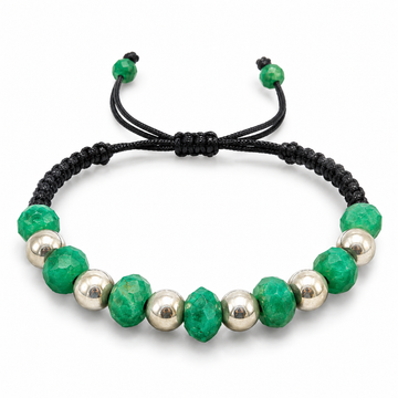 D83 PULSERA TEJIDA ESMERALDA ENCAPSULADA ESFERA PLATA RODIO 925