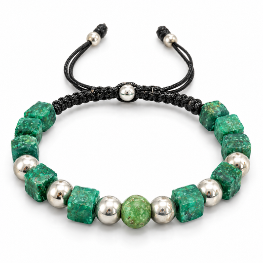 D84 PULSERA TEJIDA ESMERALDA ENCAPSULADA CUBO PLATA RODIO 925