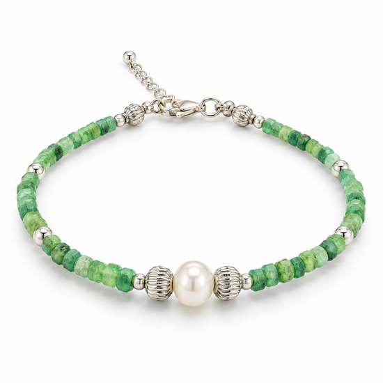 D86 PULSERA ESMERALDA MURRALLA PLATA RODIO 925