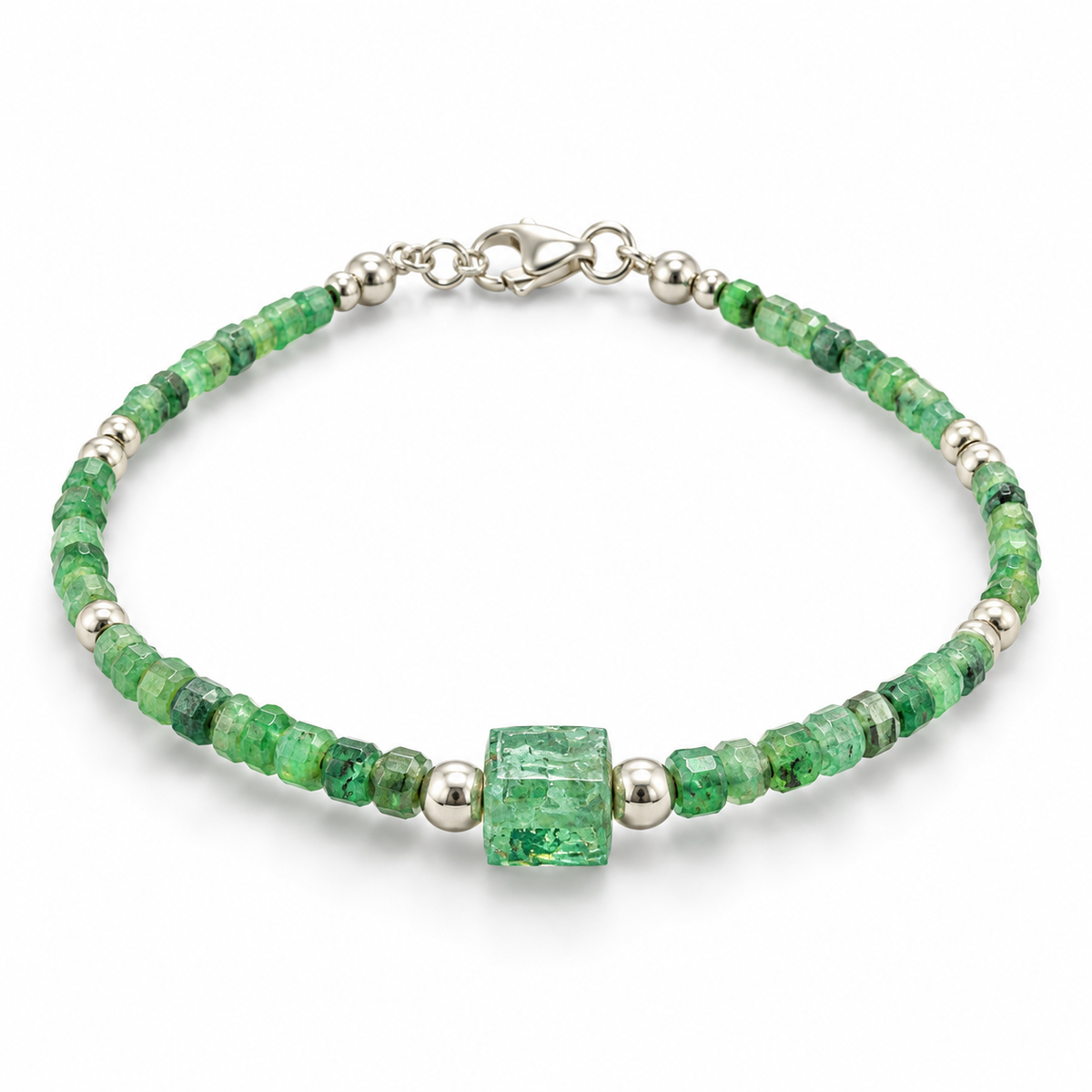 D87 PULSERA ESMERALDA MIXTA PLATA RODIO 925