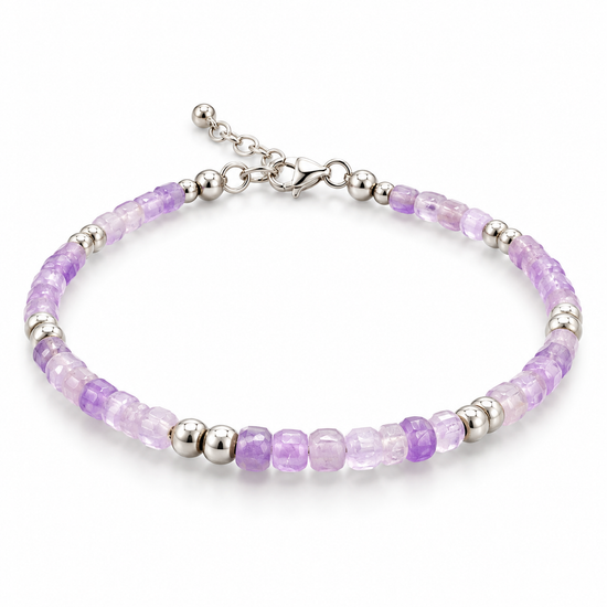 D88 PULSERA AMATISTA CUBO PLATA RODIO 925